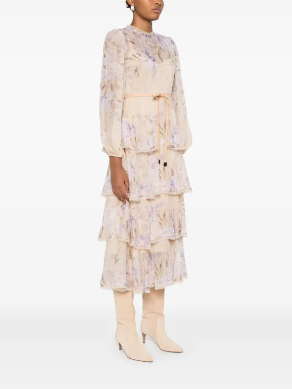ZIMMERMANN Eden Lace Edge Midi Dress | Neutrals | FARFETCH AO