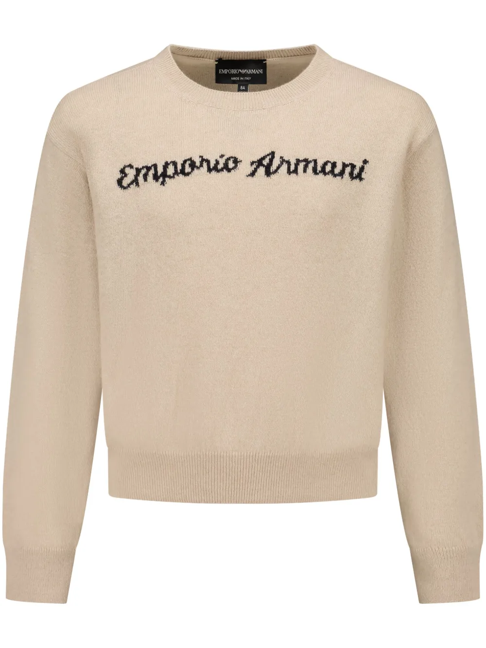 Emporio Armani Intarsia-knit Logo Jumper In Nude