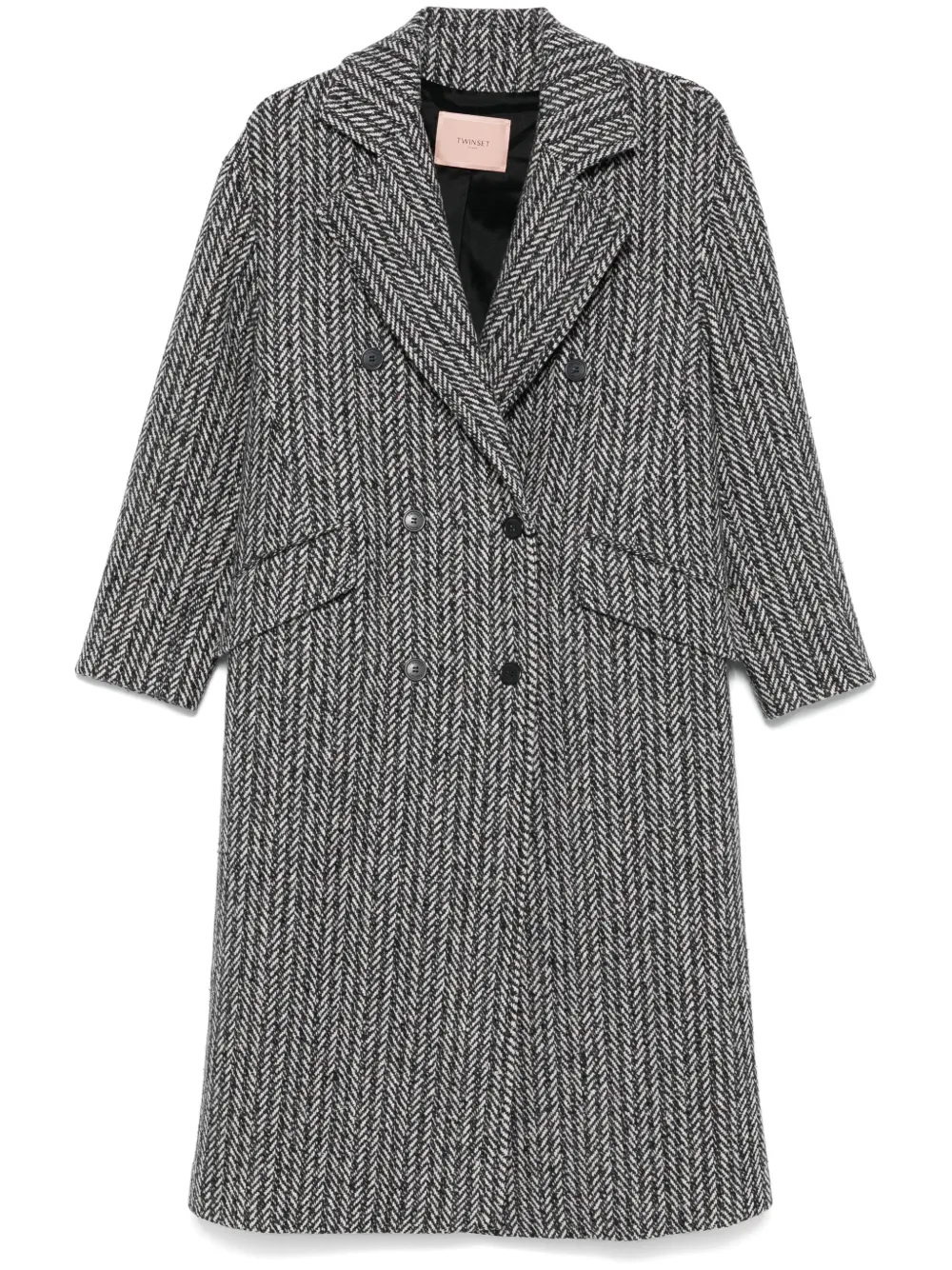 Shop Twinset Herringbone Coat In Schwarz