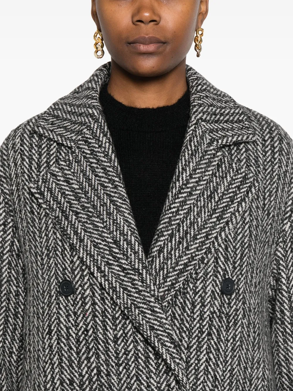Shop Twinset Herringbone Coat In Schwarz