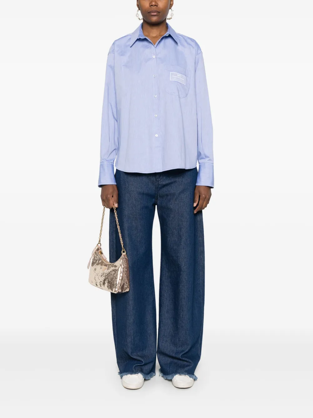 Elisabetta Franchi Popeline overhemd met logolabel - Blauw