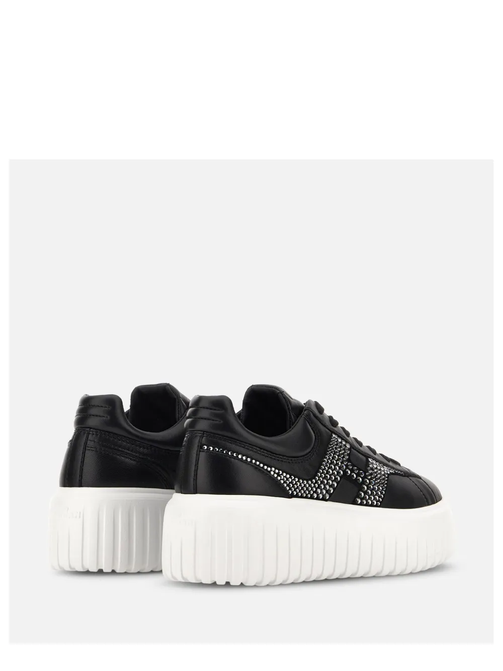 Hogan Leather Sneakers With Platform Sole And Embellished Stripes In Black