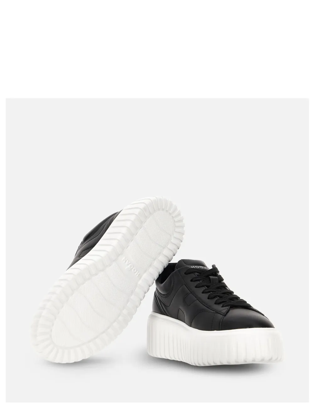 Hogan Leather Sneakers With Platform Sole And Embellished Stripes In Black