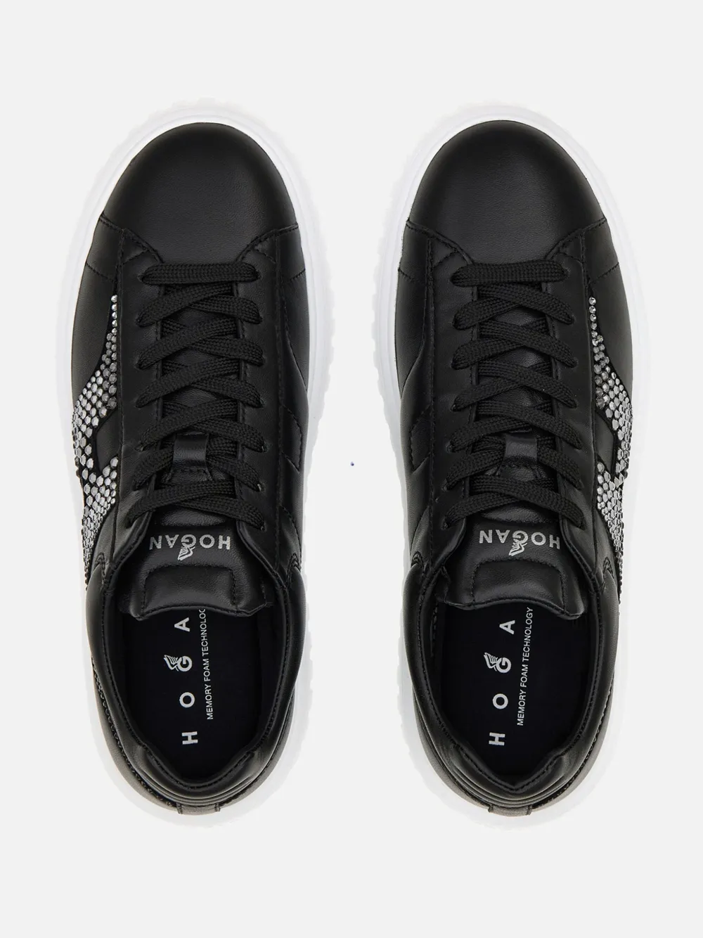 Hogan Leather Sneakers With Platform Sole And Embellished Stripes In Black