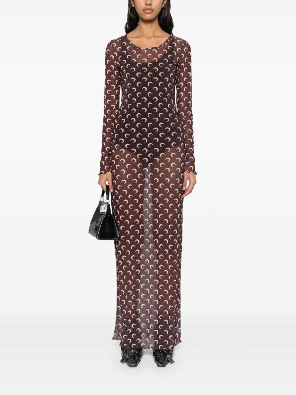 Marine Serre Moon-print Maxi Dress | Brown | FARFETCH