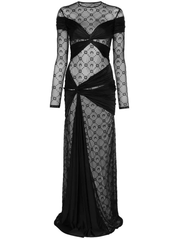 Marine Serre Draped Jersey Maxi Dress | Black | FARFETCH