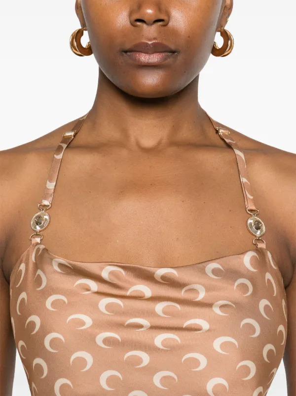 Marine Serre Crescent moon-print Satin Top | Brown | FARFETCH