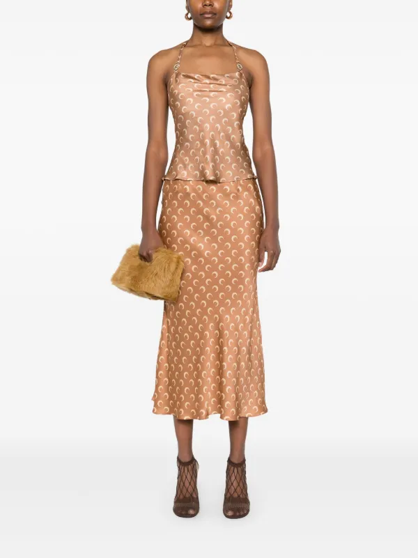 Marine Serre Crescent moon-print Satin Top | Brown | FARFETCH BN