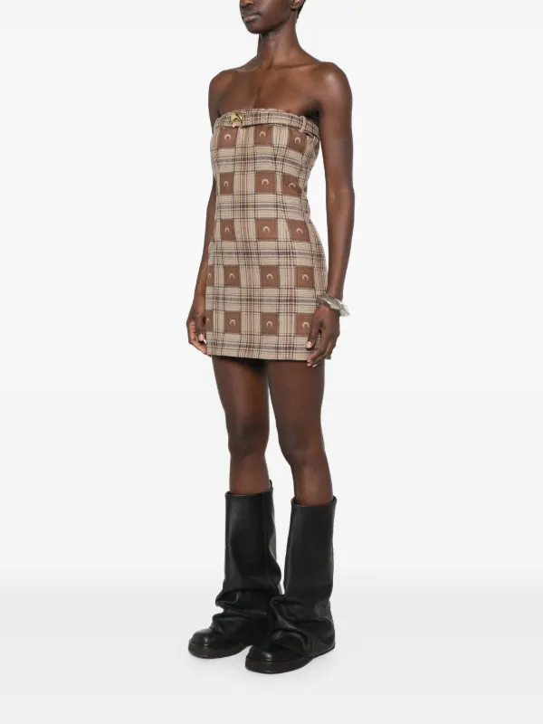 Marine Serre Moon check-jacquard Mini Dress | Brown | FARFETCH Marine Serre Moon check-jacquard Mini Dress | Brown | FARFETCH