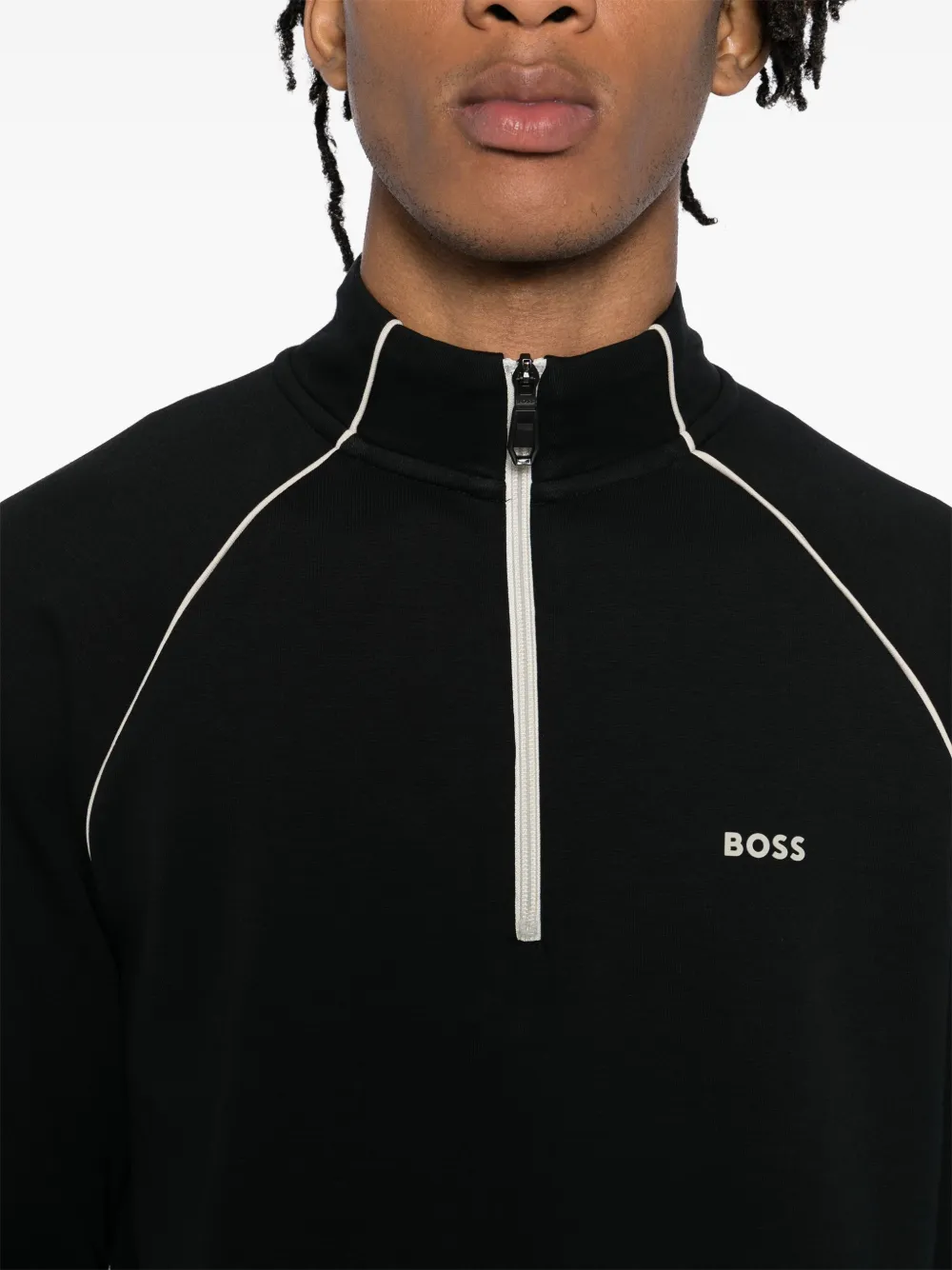 Shop Hugo Boss Zip-neck Sweatshirt In 黑色