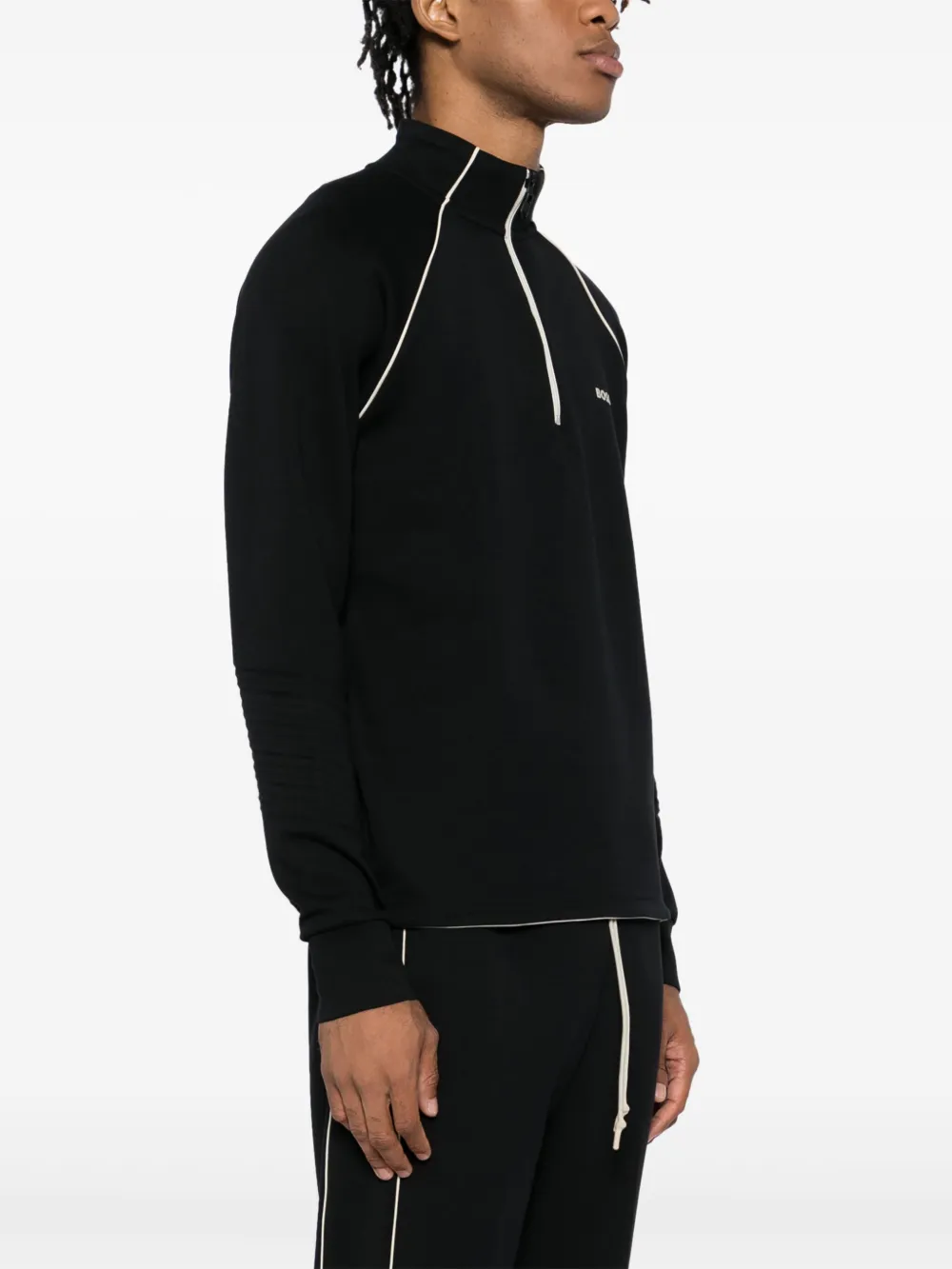 Shop Hugo Boss Zip-neck Sweatshirt In 黑色