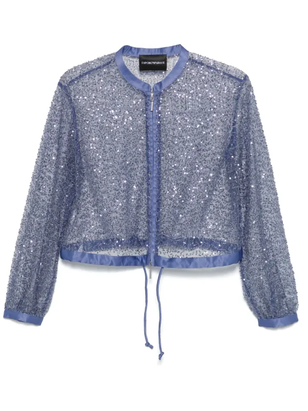 Emporio Armani Sequinned Tulle Bolero Purple FARFETCH GE