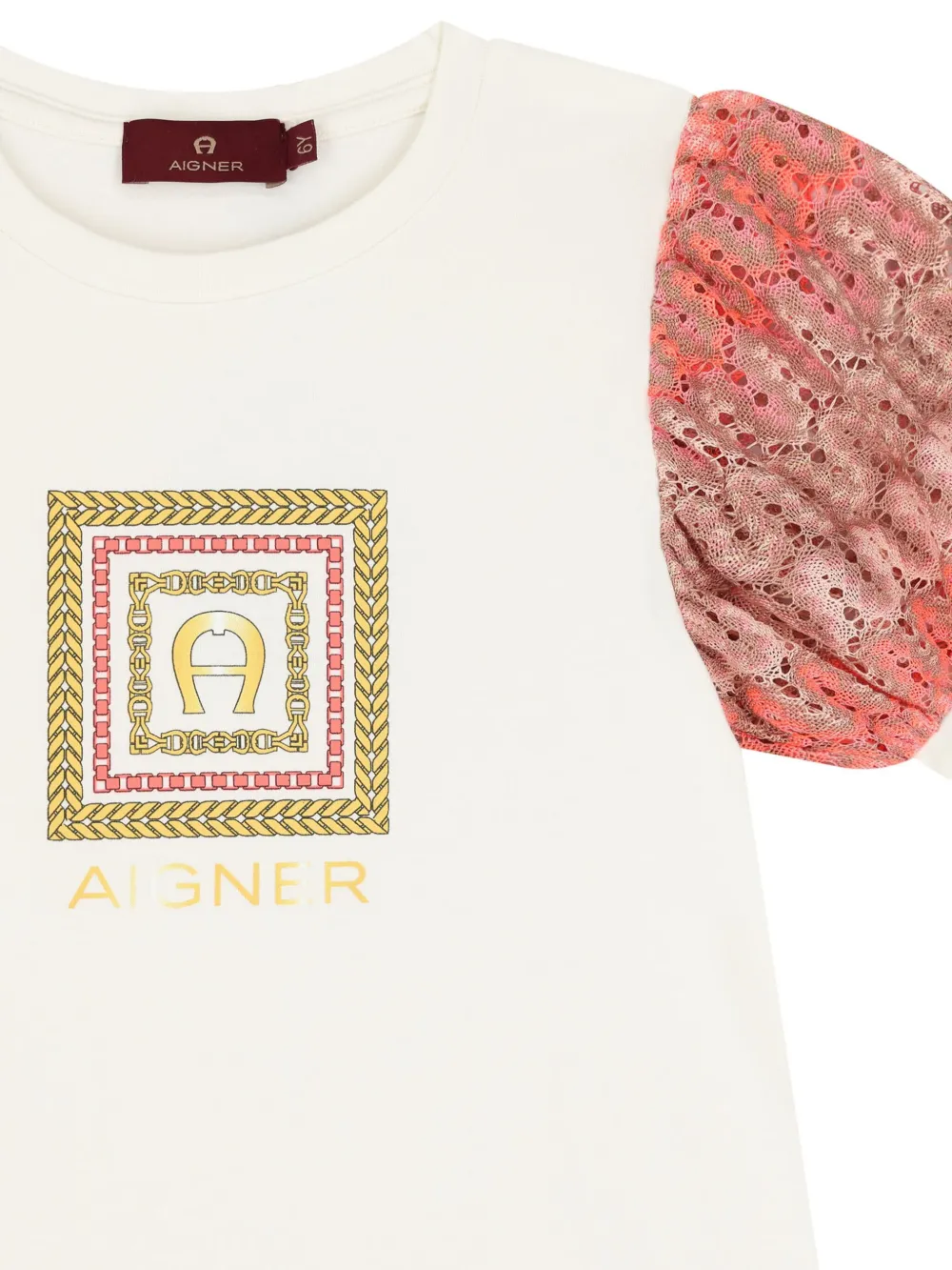 Shop Aigner Printed Crochet-sleeves Dress In White