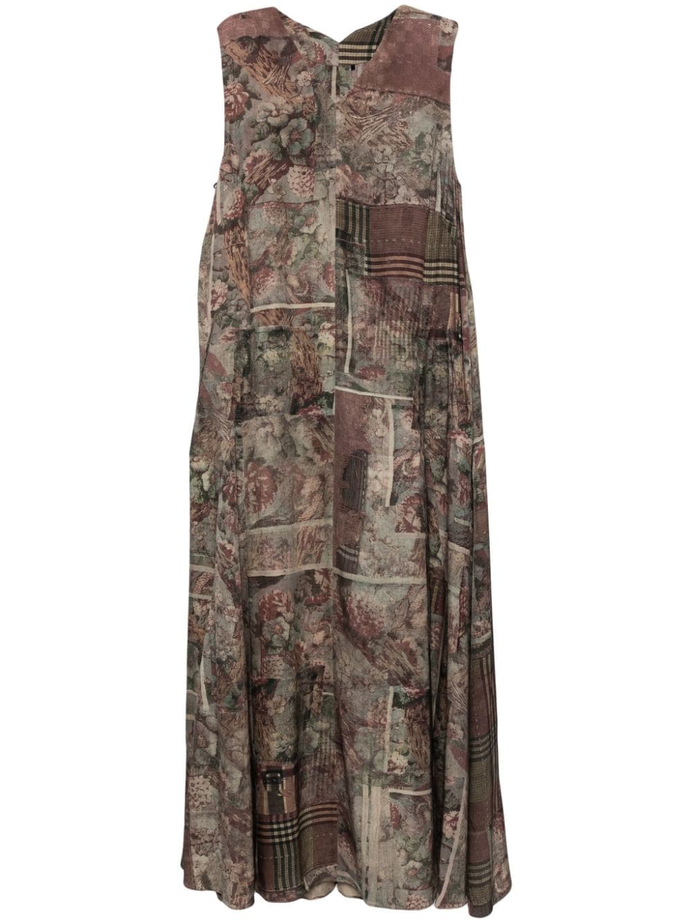 Ziggy Chen abstract-print midi dress - Marrone