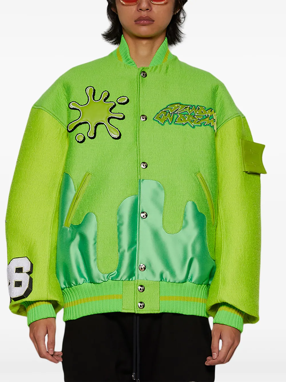 Members Of The Rage Oversized Varsity Jacket - Green 