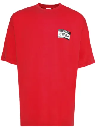 VETEMENTS Hello My Name Is Vetements T-shirt | Red | FARFETCH