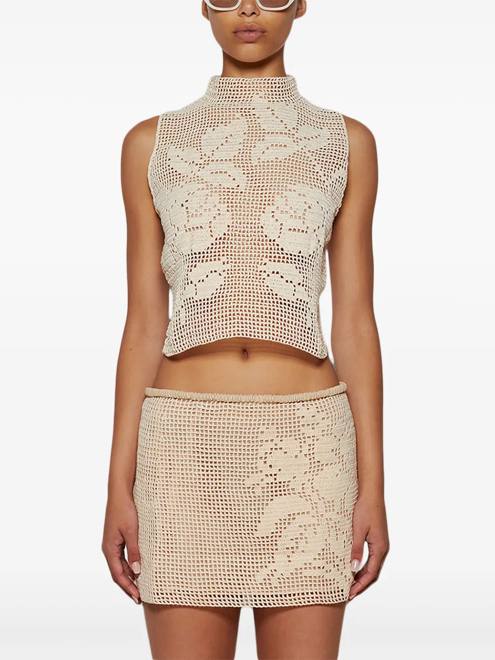 Magda Butrym Gehaakte tanktop met kant Beige