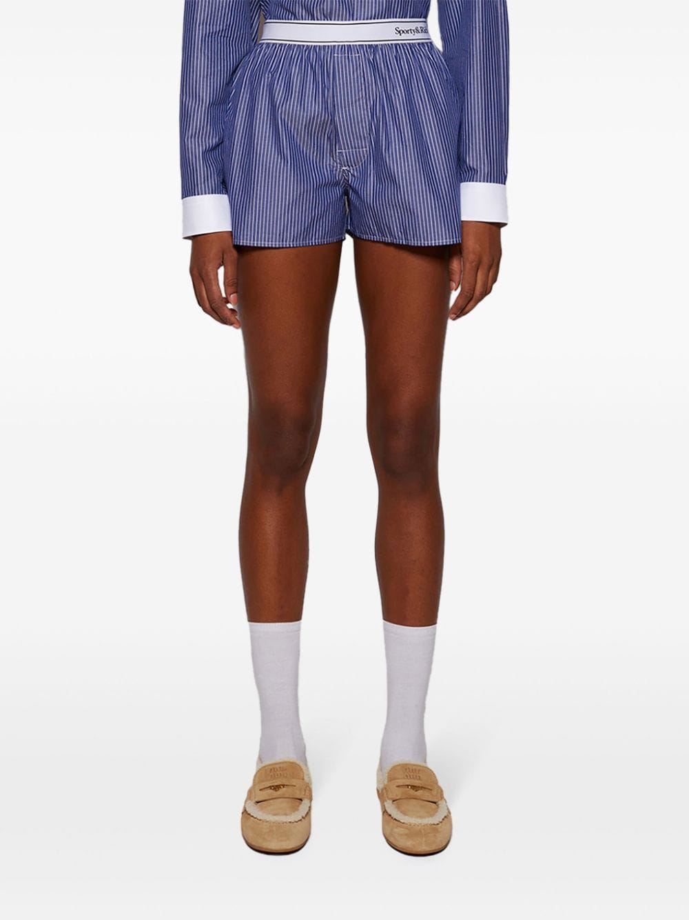 Shop Sporty And Rich Serif Logo Shorts In Blue