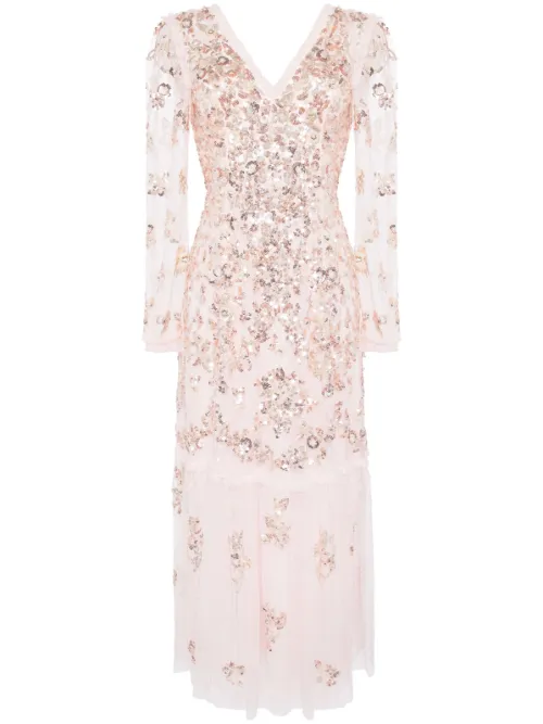 Robe longue ornée de sequins à col v - Needle & Thread - Modalova