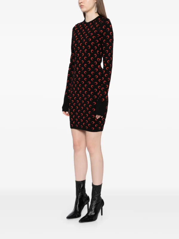 Marine Serre Moon Jacquard Knitted Dress | Black | FARFETCH