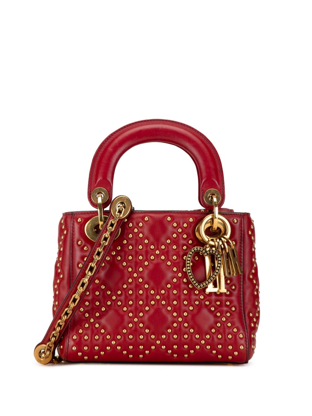 Christian Dior Pre-Owned 2017 Mini Lambskin Cannage Studded Supple Lady Dior satchel - Red