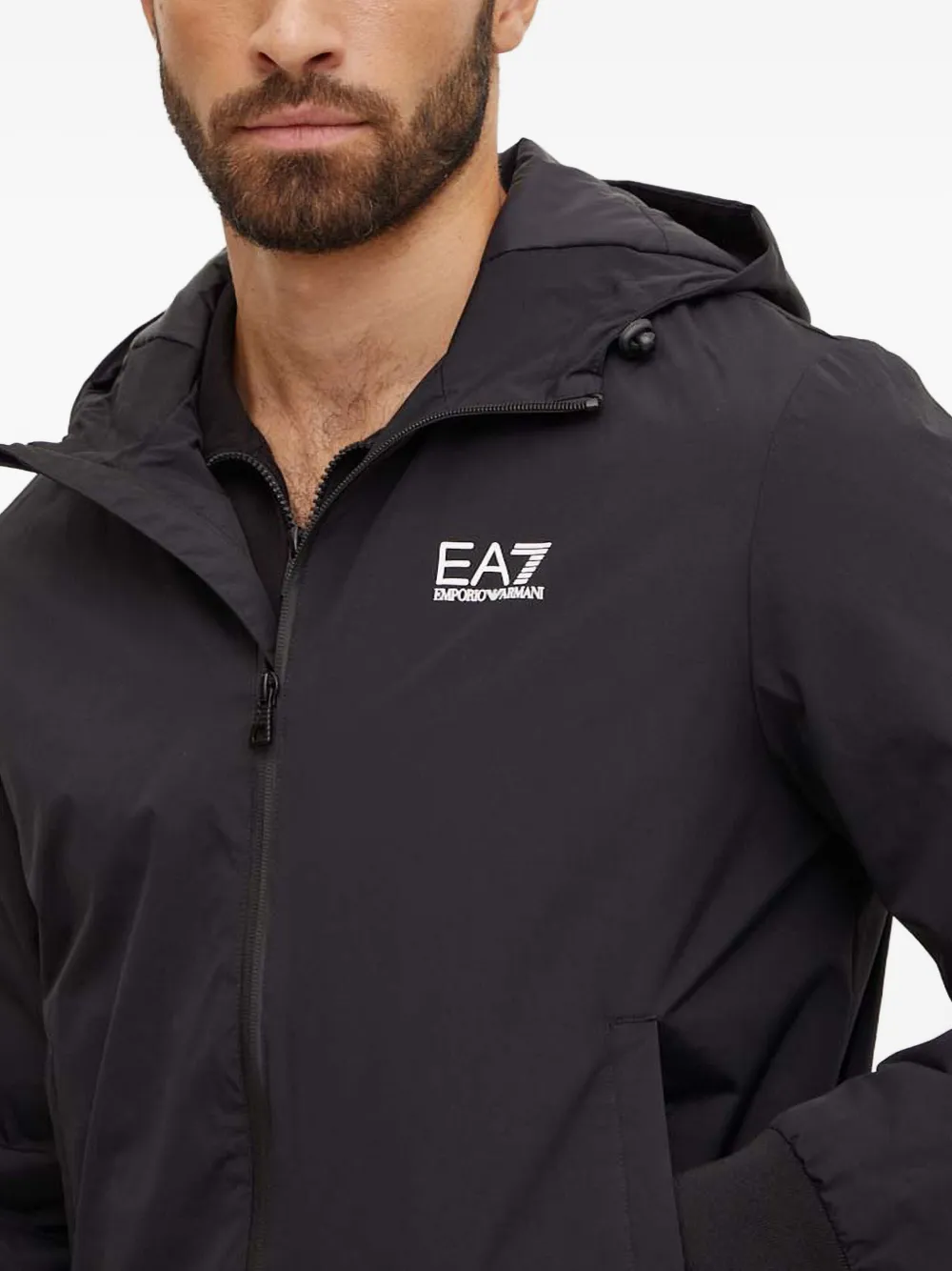 Ea7 Hooded Zip Jacket In Black