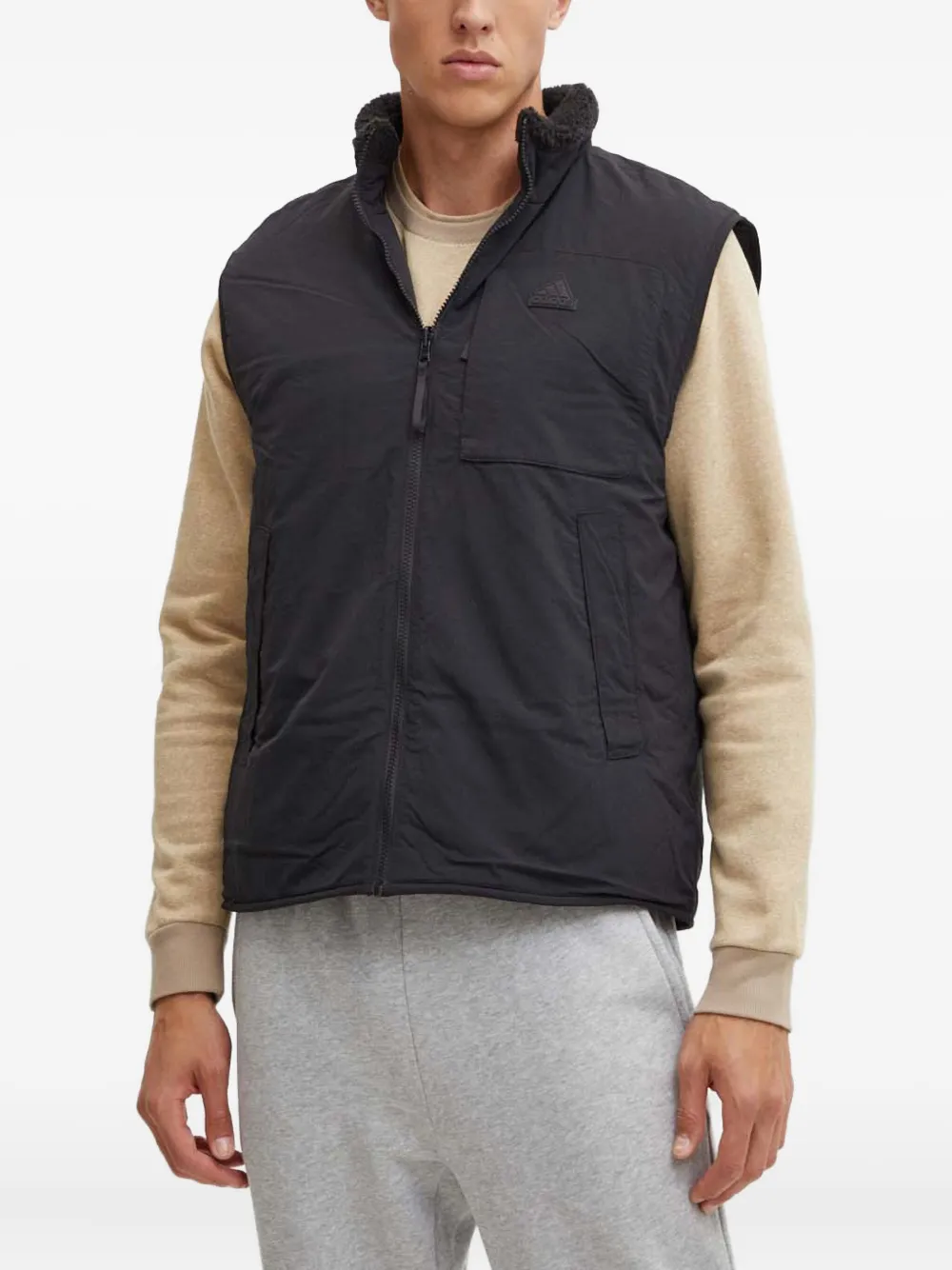 Adidas Originals Fleece-panelled Zip-up Vest In Black