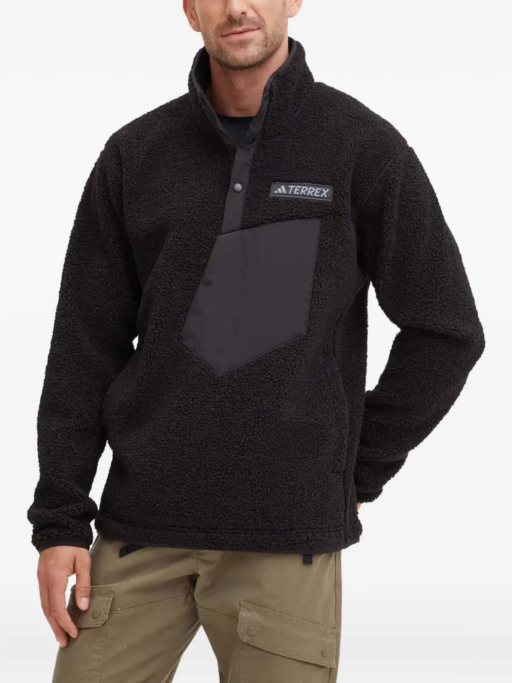 adidas borg-panelled half-placket jacket | Black | Image 1