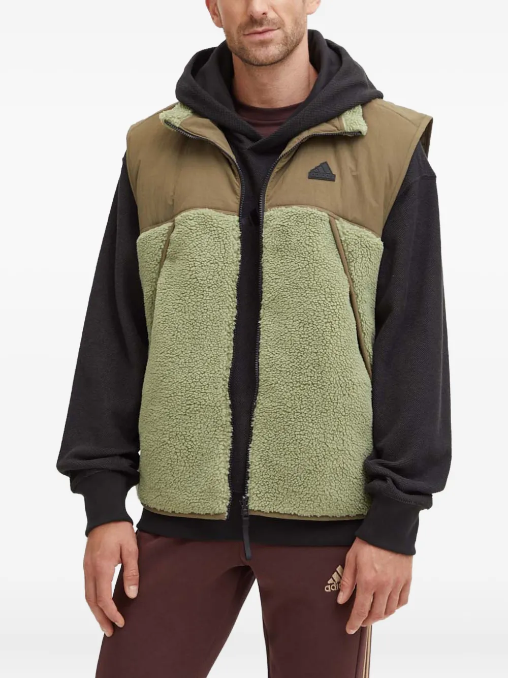 Adidas Originals Fleece-lined Zip-up Vest In Brown