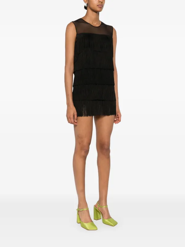 オールインワン・サロペット Norma Kamali Fringe-Panel Sleeveless Mini Dress With Subtle SLEEVELESS ALL OVER FRINGE DRESS – Black – Norma Kamali