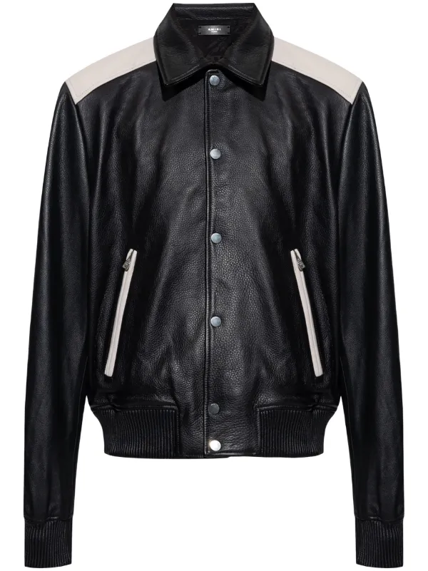 Embroidered black leather jacket hotsell