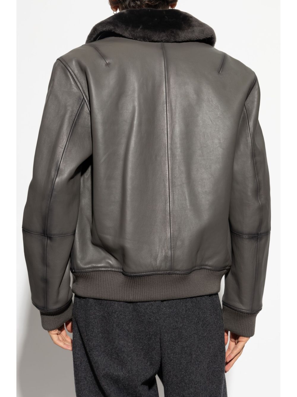 Shop Yves Salomon Shearling-collar Leather Jacket In Grey