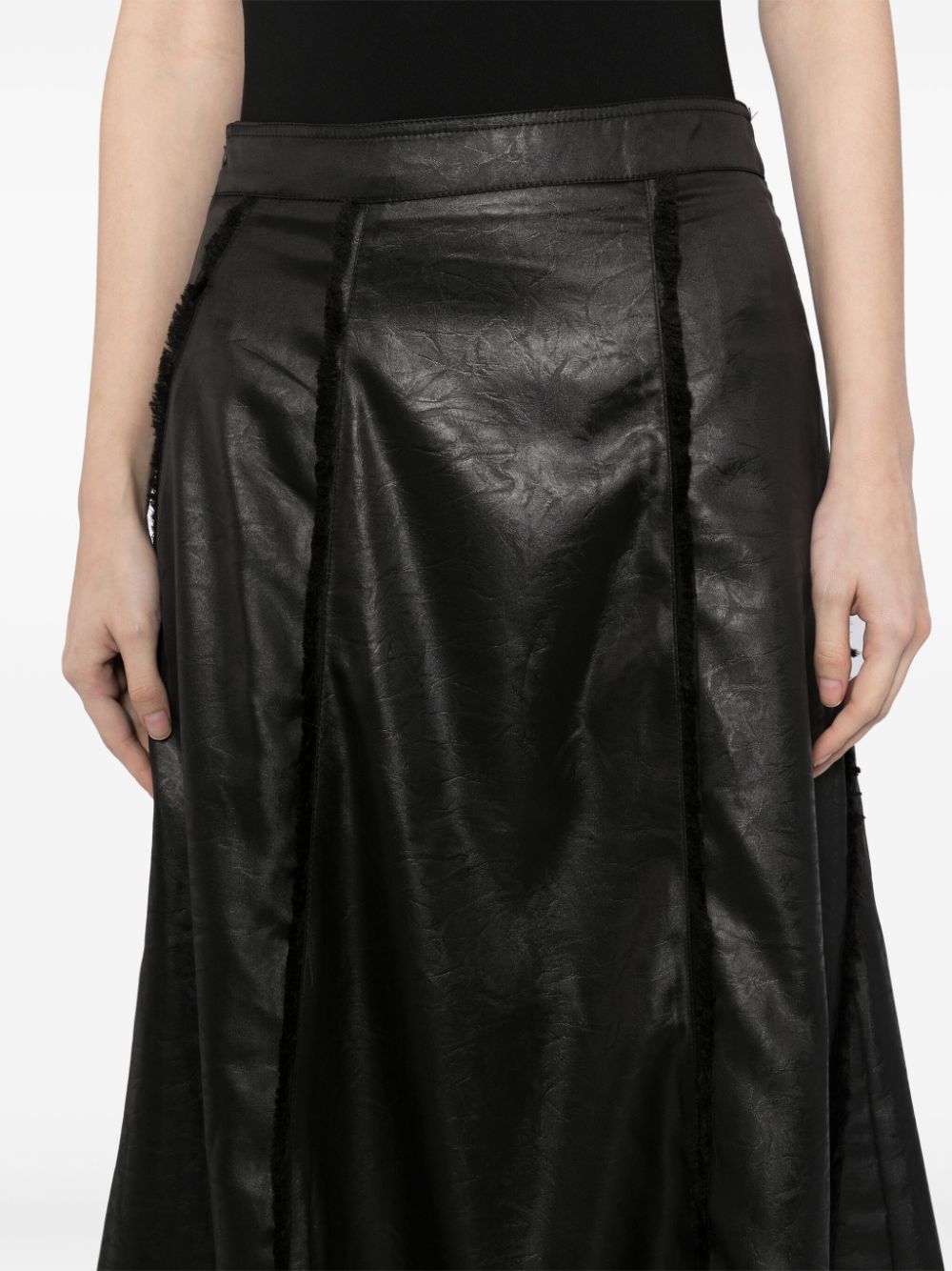 Shop Tout A Coup Faux Leather Midi Skirt In 黑色