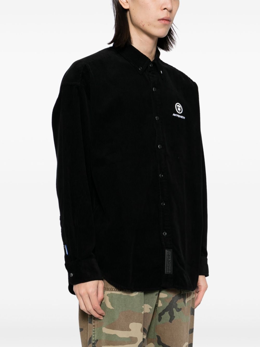 Shop Aape By A Bathing Ape Logo-patch Corduroy Shirt In Black