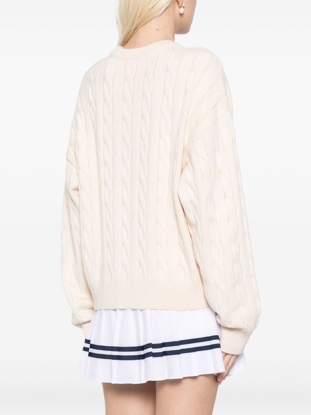 Shop Aape By A Bathing Ape Logo-print Cable-knitted Jumper In Neutrals