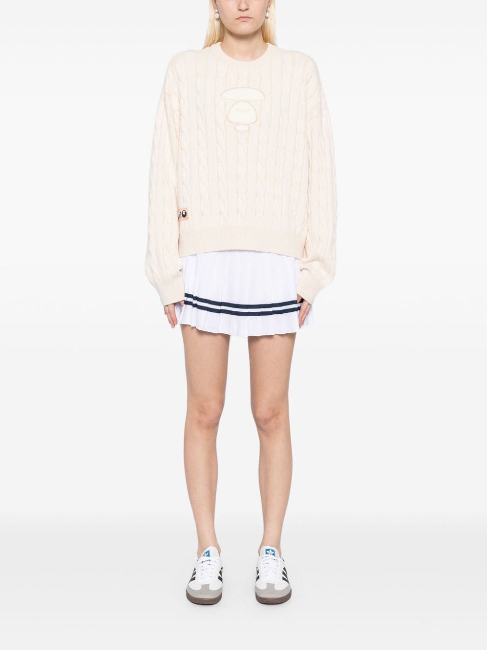 Shop Aape By A Bathing Ape Logo-print Cable-knitted Jumper In Neutrals