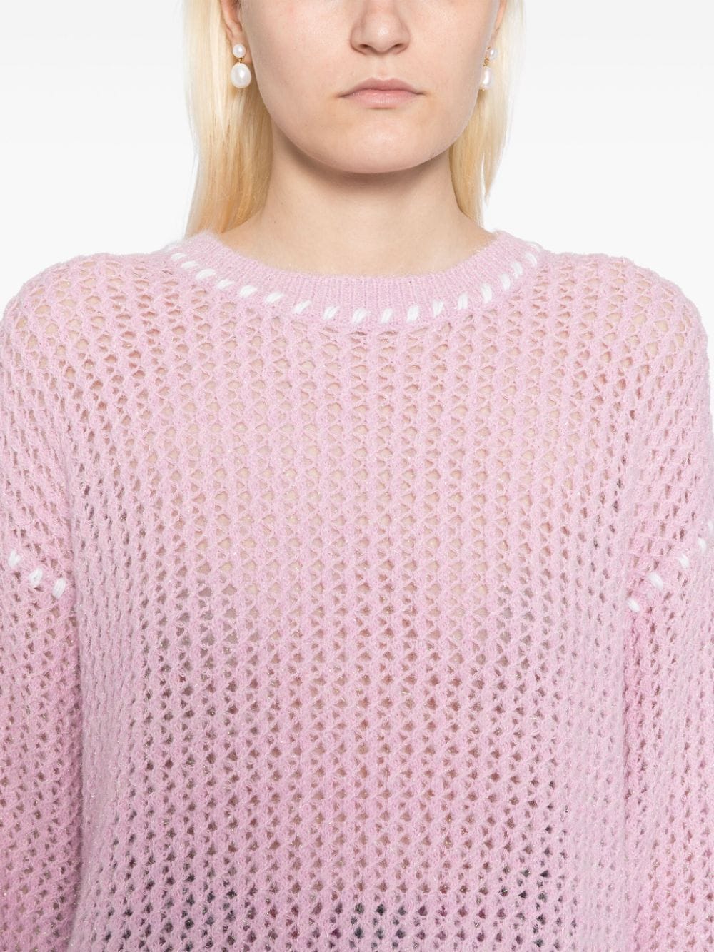 Shop Tout A Coup Open-knitted Jumper In 粉色