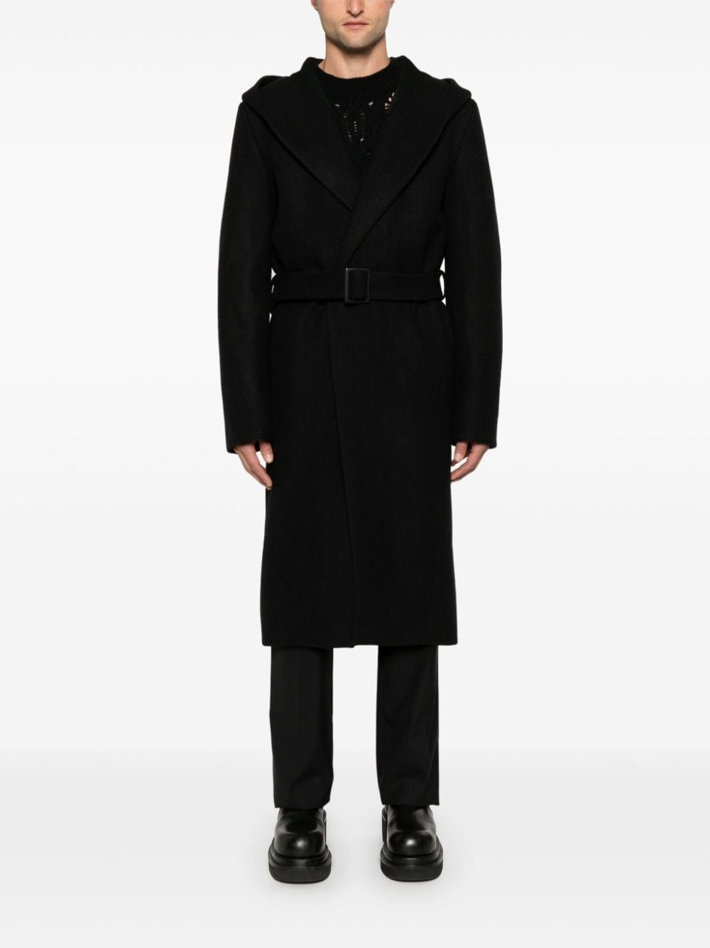 Shop Rick Owens Hooded Coat In Black