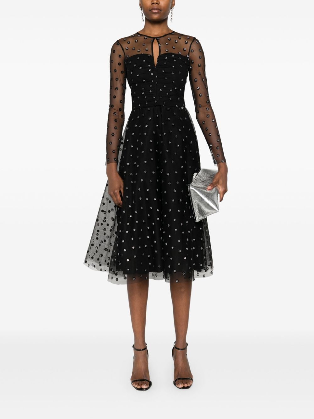 NISSA polka dot midi dress - Zwart