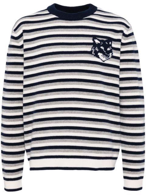 Maison Kitsune fox head intarsia striped jumper Men