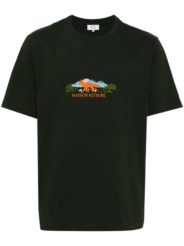 Maison Kitsuné Outdoor Profile Fox T-shirt | Green | FARFETCH