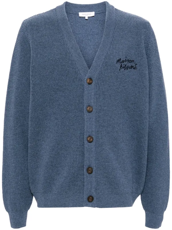 Maison Kitsune Handwriting Comfort Cardigan Blue FARFETCH AO