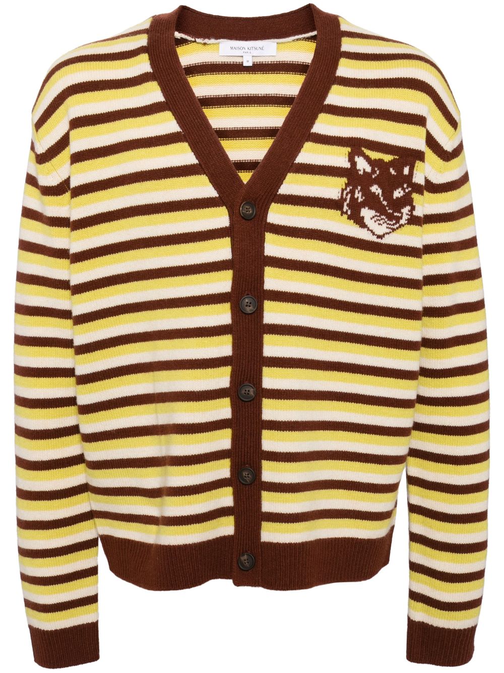 Maison Kitsuné Fox head intarsia striped cardigan