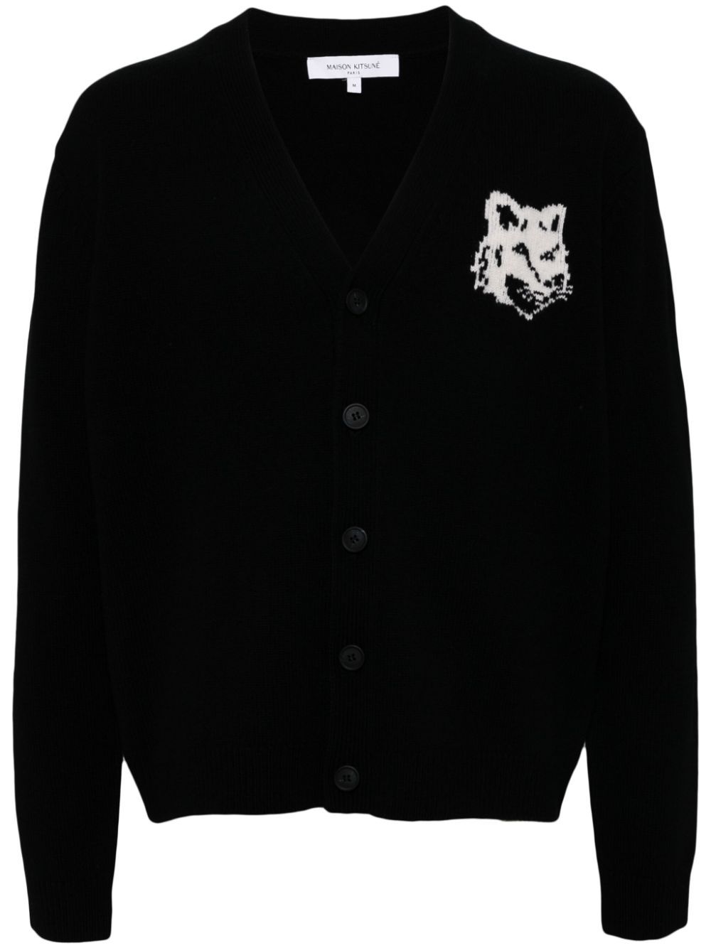 Shop Maison Kitsuné Fox Head Intarsia Comfort Cardigan In P199 Black