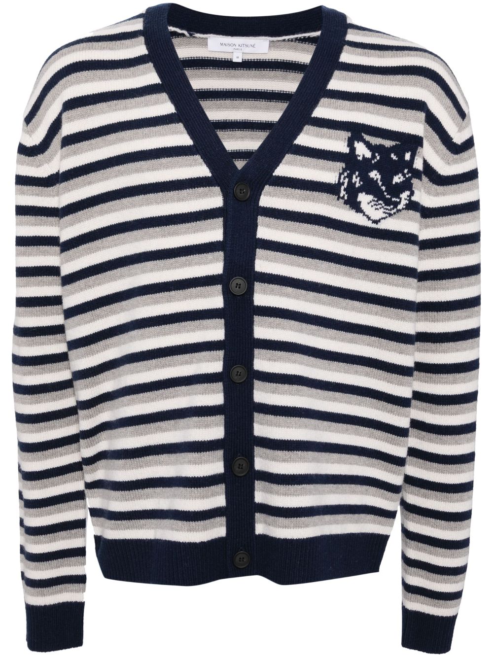 Maison Kitsuné Fox head intarsia striped cardigan - Blue