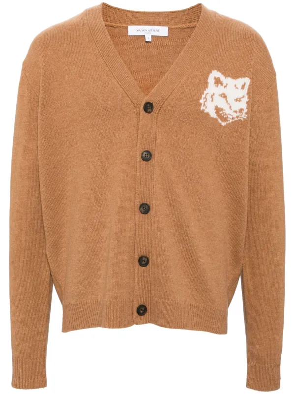 Maison Kitsune Fox Head Intarsia Cardigan Neutrals FARFETCH CA