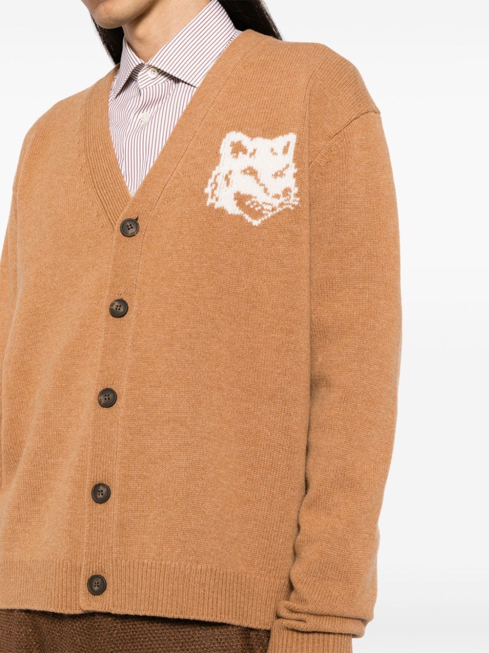 Shop Maison Kitsuné Fox Head Intarsia Cardigan In Neutrals