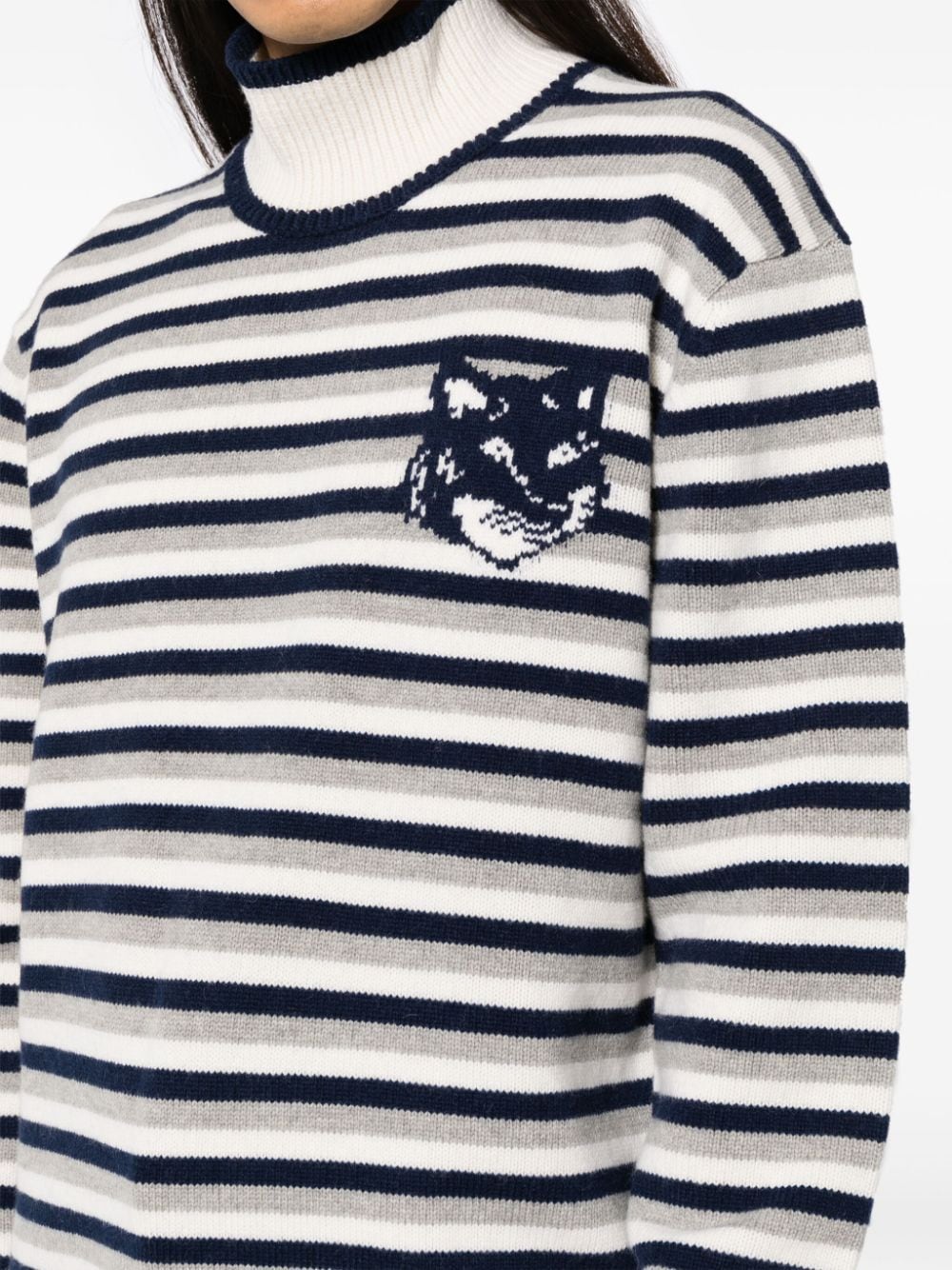 Shop Maison Kitsuné Fox Head Intarsia Striped Jumper In Blue