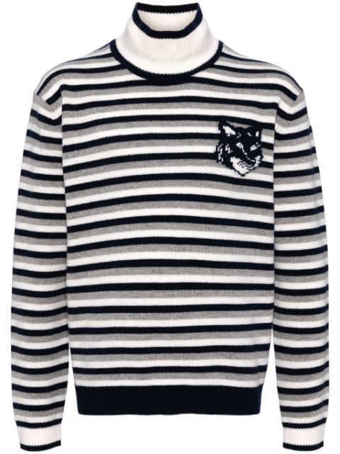 Maison Kitsune fox head intarsia striped jumper Men