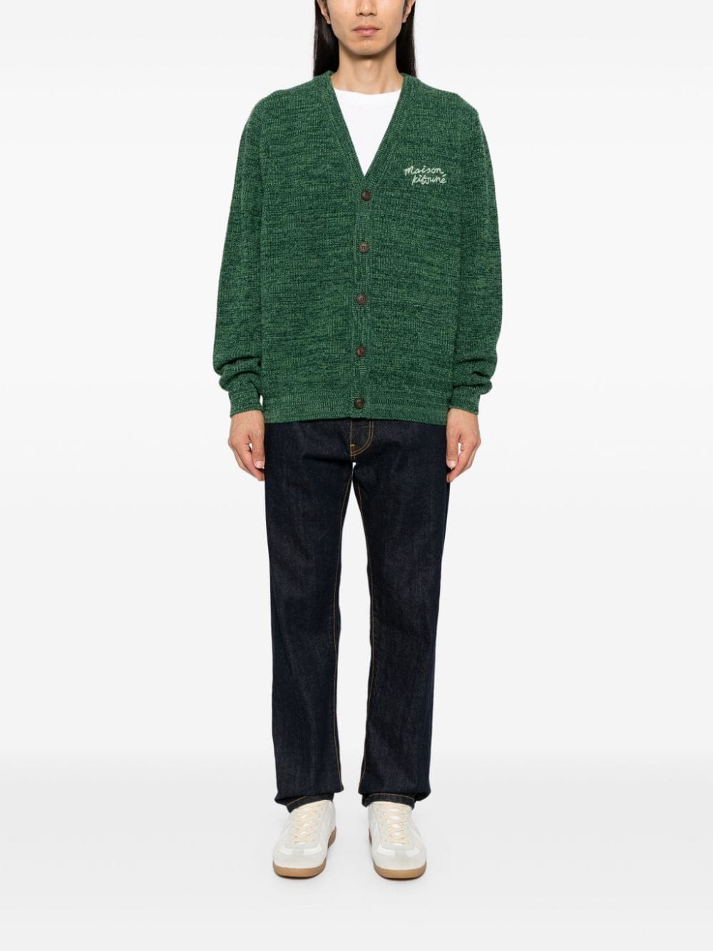 Shop Maison Kitsuné Handwriting Comfort Cardigan In Green